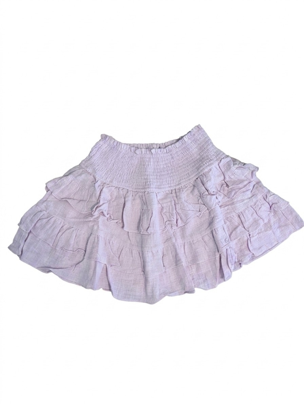 Olivaceous Lilac Cotton Tiered Ruffle Mini Skirt M Smocked High Waist Lined